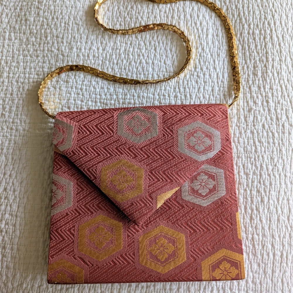 Vintage Diane Love Hexagon-Pattern Clutch in Pink and Gold